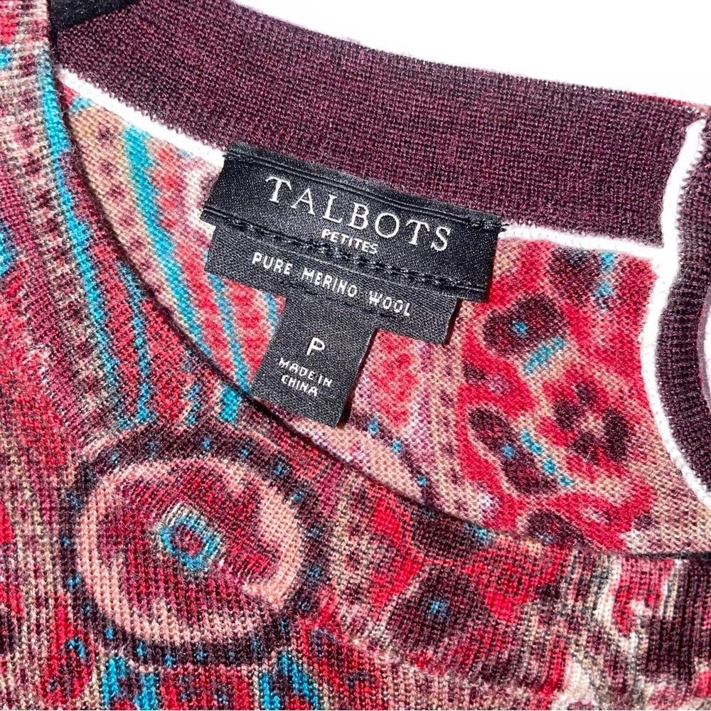 Talbots XS 100% Merino Wool Boho Red Sweater Crew Neck Long Sleeve - Picture 4 of 8